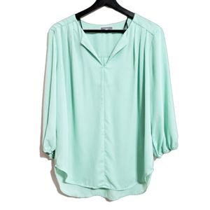 Pleione minty light blue popover blouse